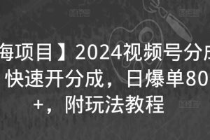【蓝海项目】2024视频号分成计划，快速开分成，日爆单8000+，附玩法教程