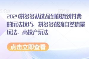 2024拼多多从选品到截流到付费的玩法技巧，拼多多截流自然流量玩法，高投产玩法