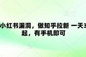 卡小红书漏洞，做知乎拉新 一天3张起，有手机即可