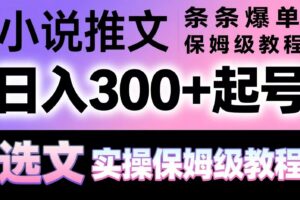 小说推文条条爆单，日入300+起号，选文，实操保姆级教程