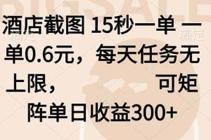 （16212期）酒店截图 15秒一单 一单0.6元，每天任务无上限，可矩阵单日收益300+