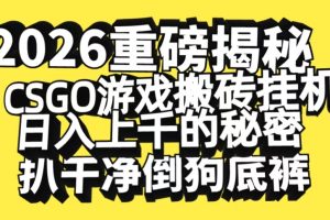 2026开年重磅解密，CSGO游戏搬砖挂机日入上千的秘密，把倒狗的底裤扒干